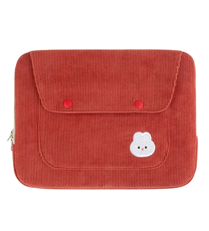 Cute Embroidery Bear Bunny Rabbit Corduroy Laptop Sleeves iPad 11 13 15 Cases Skins Protective Covers Purses Handbags Square Pou