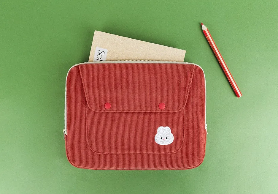 Cute Embroidery Bear Bunny Rabbit Corduroy Laptop Sleeves iPad 11 13 15 Cases Skins Protective Covers Purses Handbags Square Pou