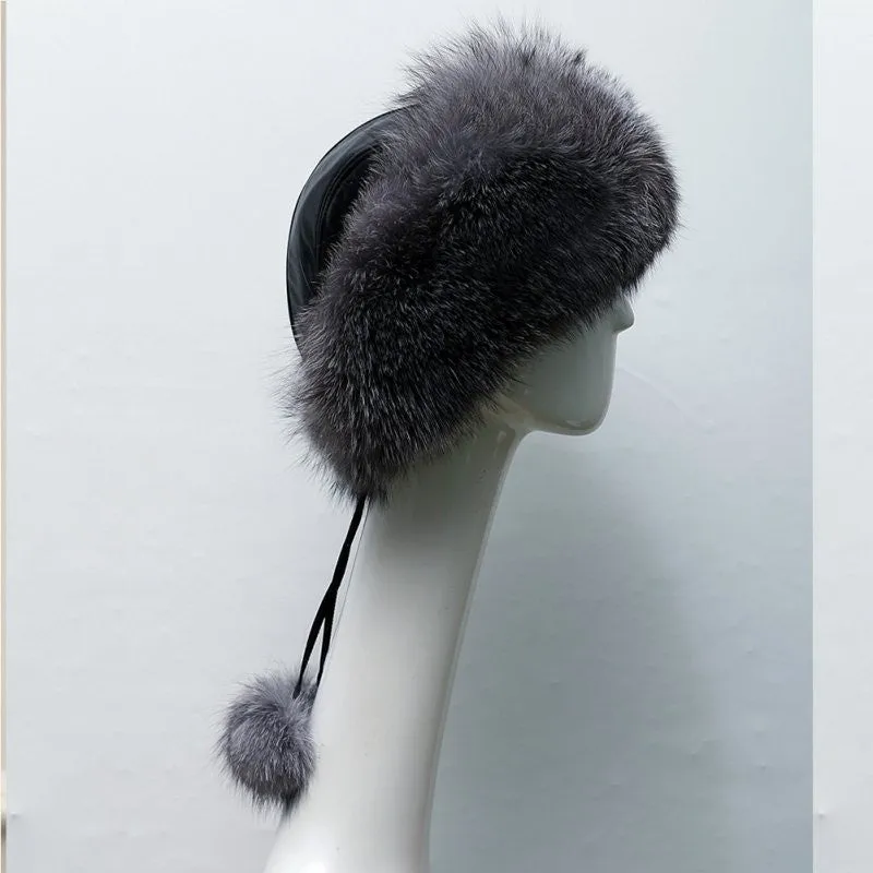 est Women's Raccoon Fur Hat Leather  Fur Hats Lady Warm Charm Beanies Caps Headgear Fox Fur Ball SM6