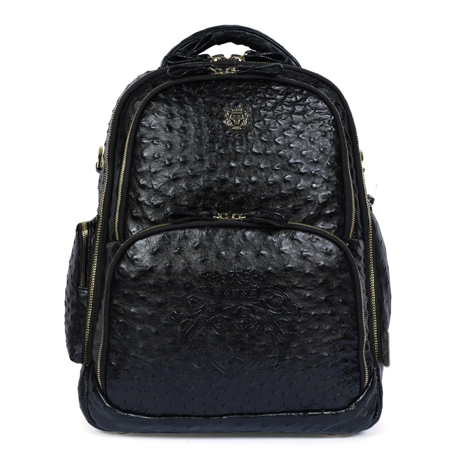 Exotic Black Backpack in Ostrich Leather with Super Functional Storage