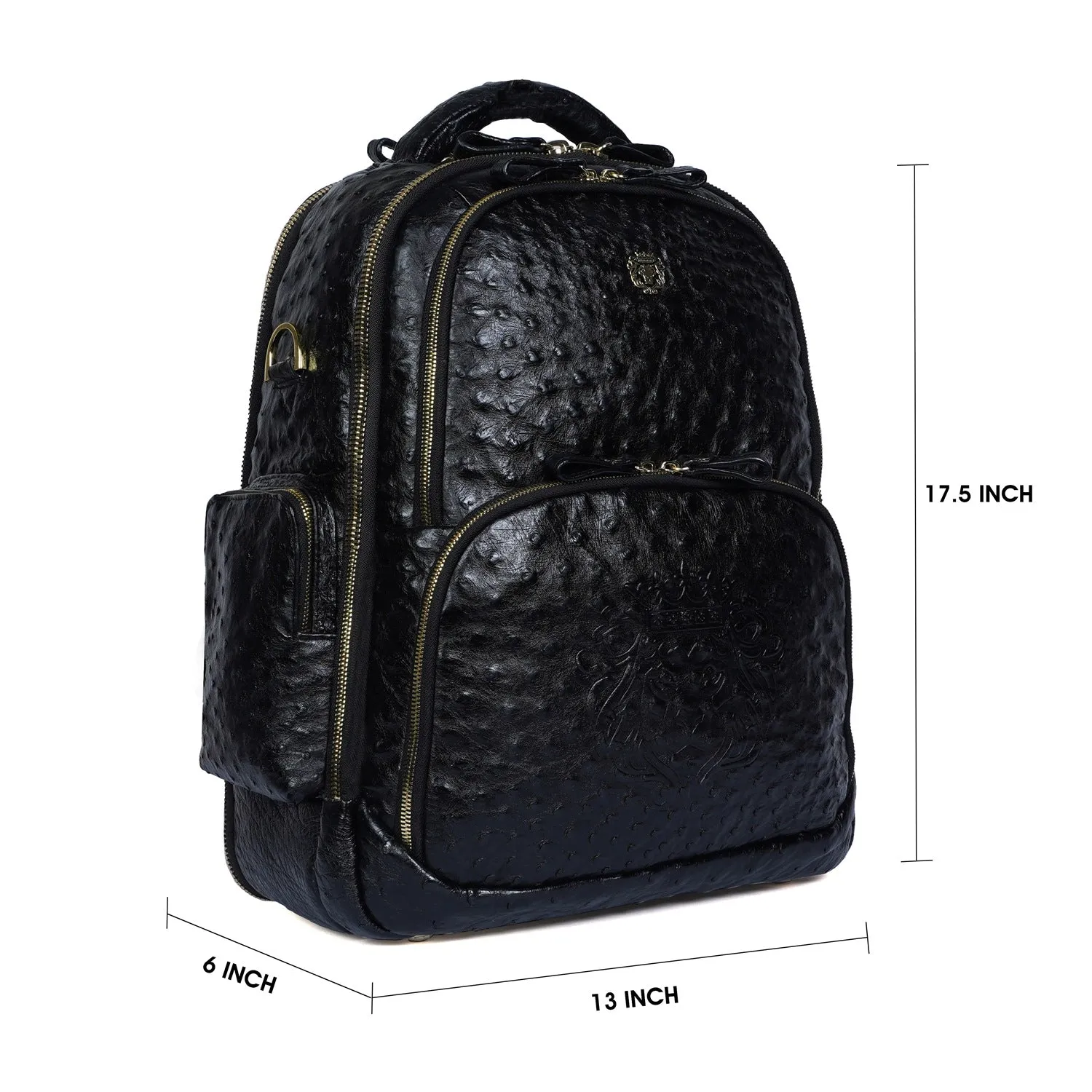 Exotic Black Backpack in Ostrich Leather with Super Functional Storage