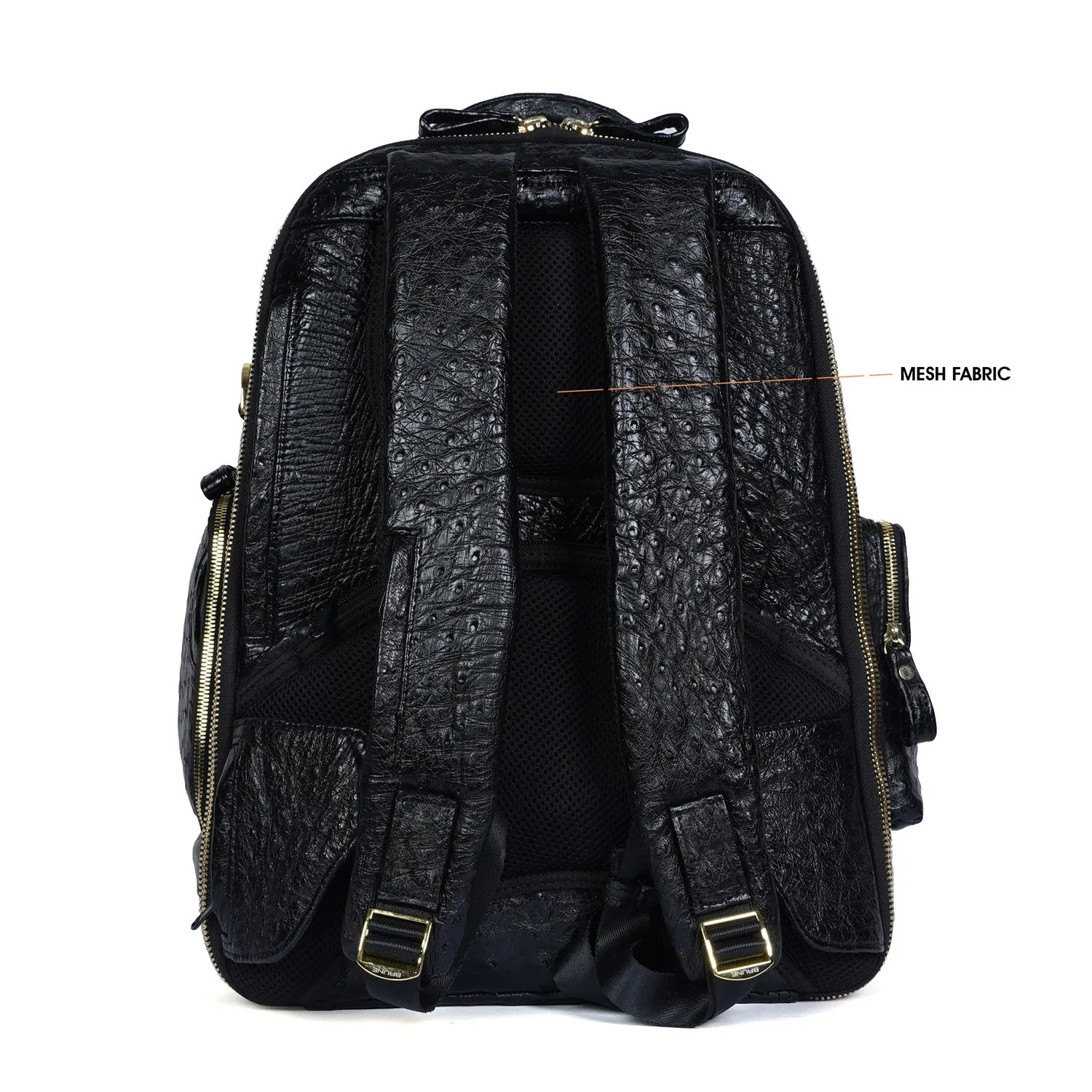 Exotic Black Backpack in Ostrich Leather with Super Functional Storage