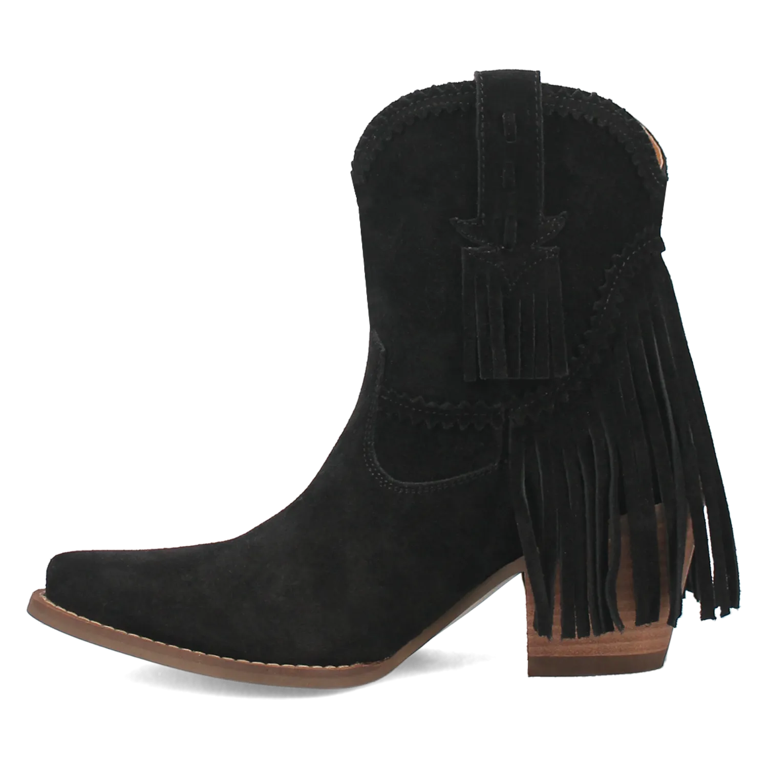 Fandango Black Suede Leather & Fringe Bootie (DS)