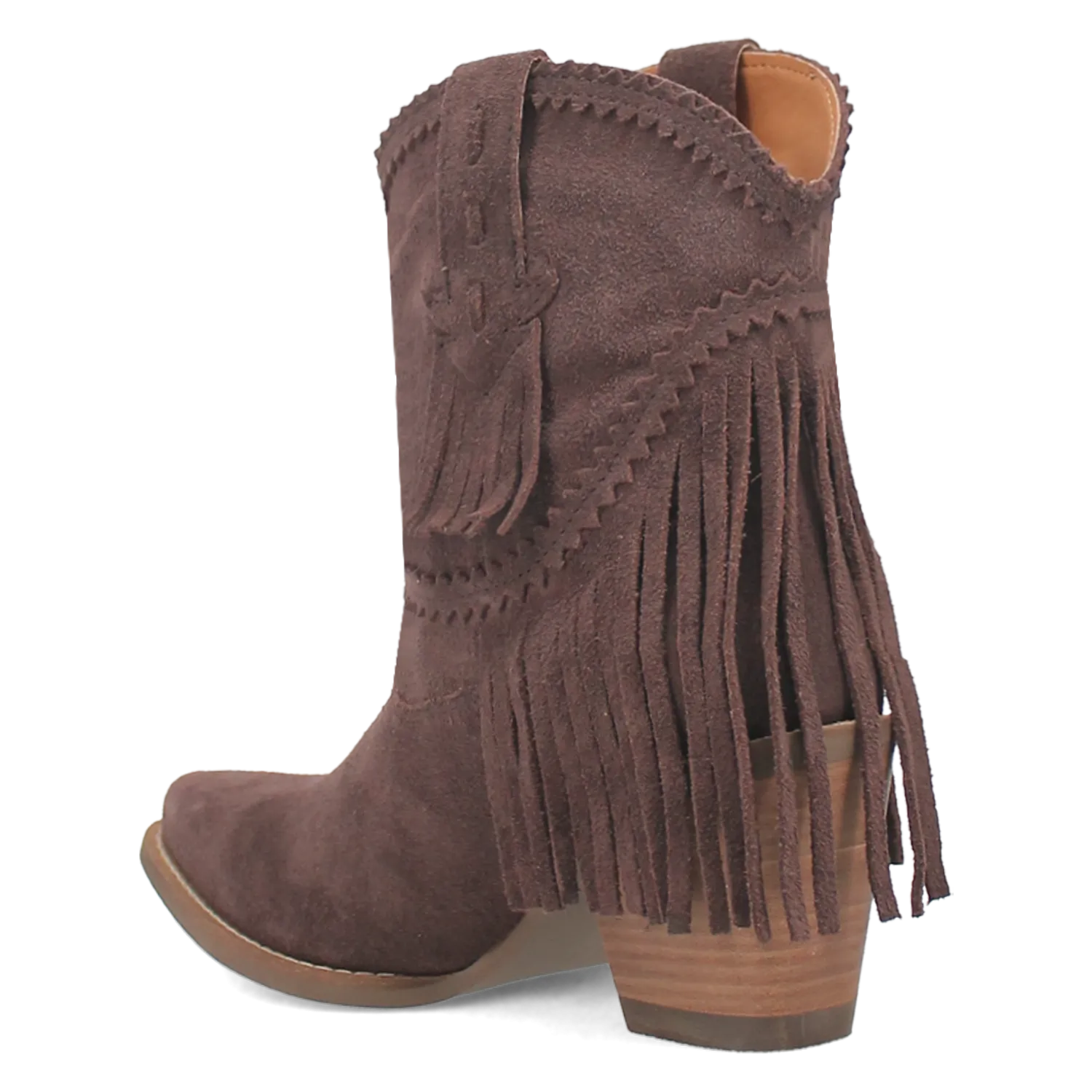 Fandango Brown Suede Leather & Fringe Bootie (DS)