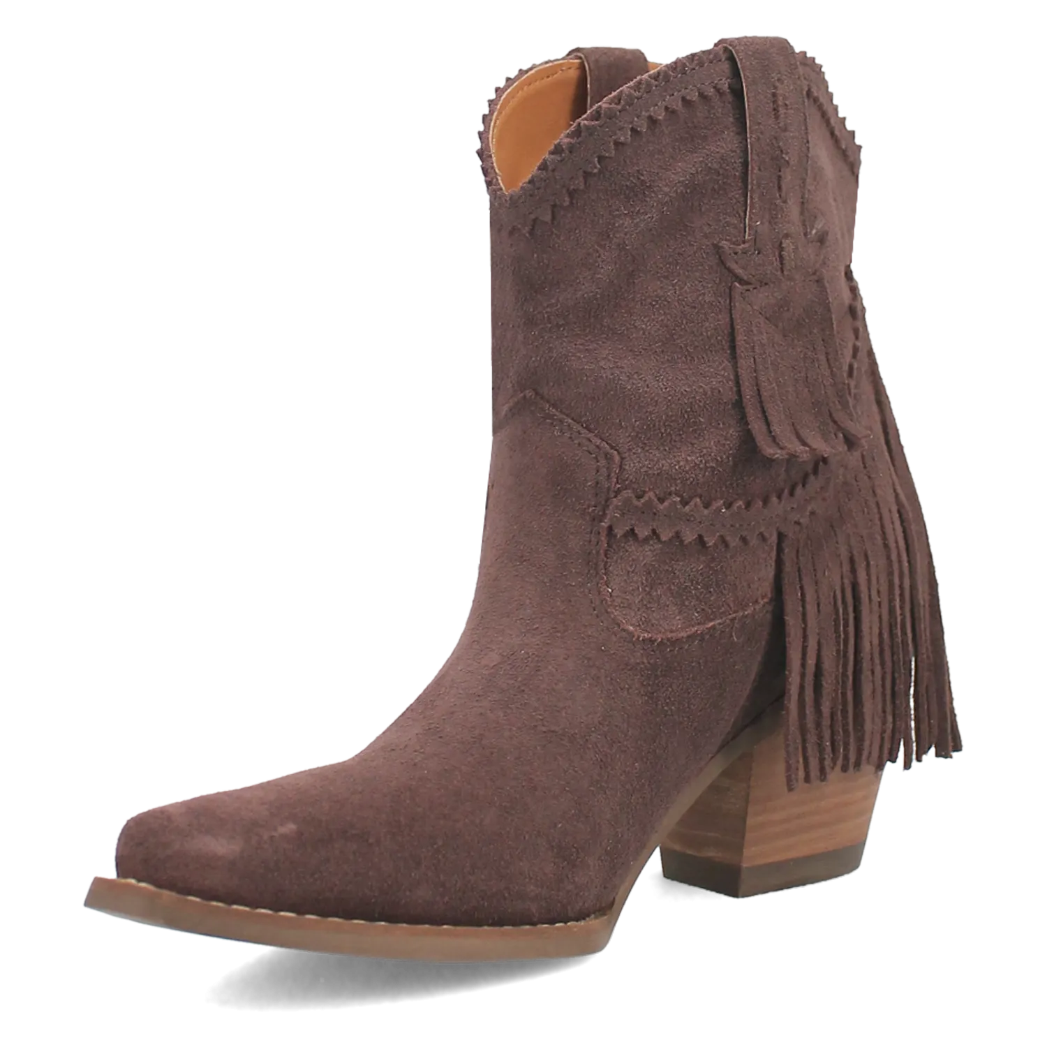 Fandango Brown Suede Leather & Fringe Bootie (DS)