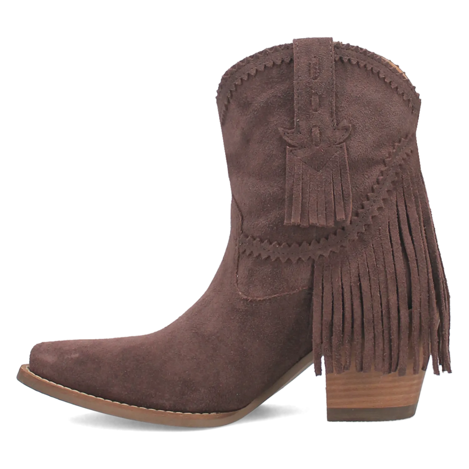 Fandango Brown Suede Leather & Fringe Bootie (DS)