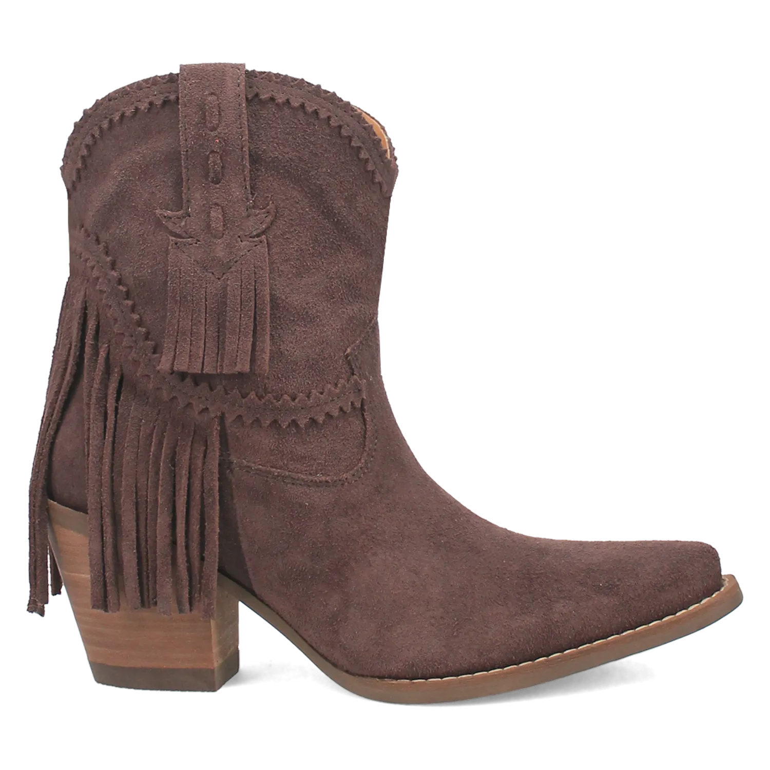 Fandango Brown Suede Leather & Fringe Bootie (DS)