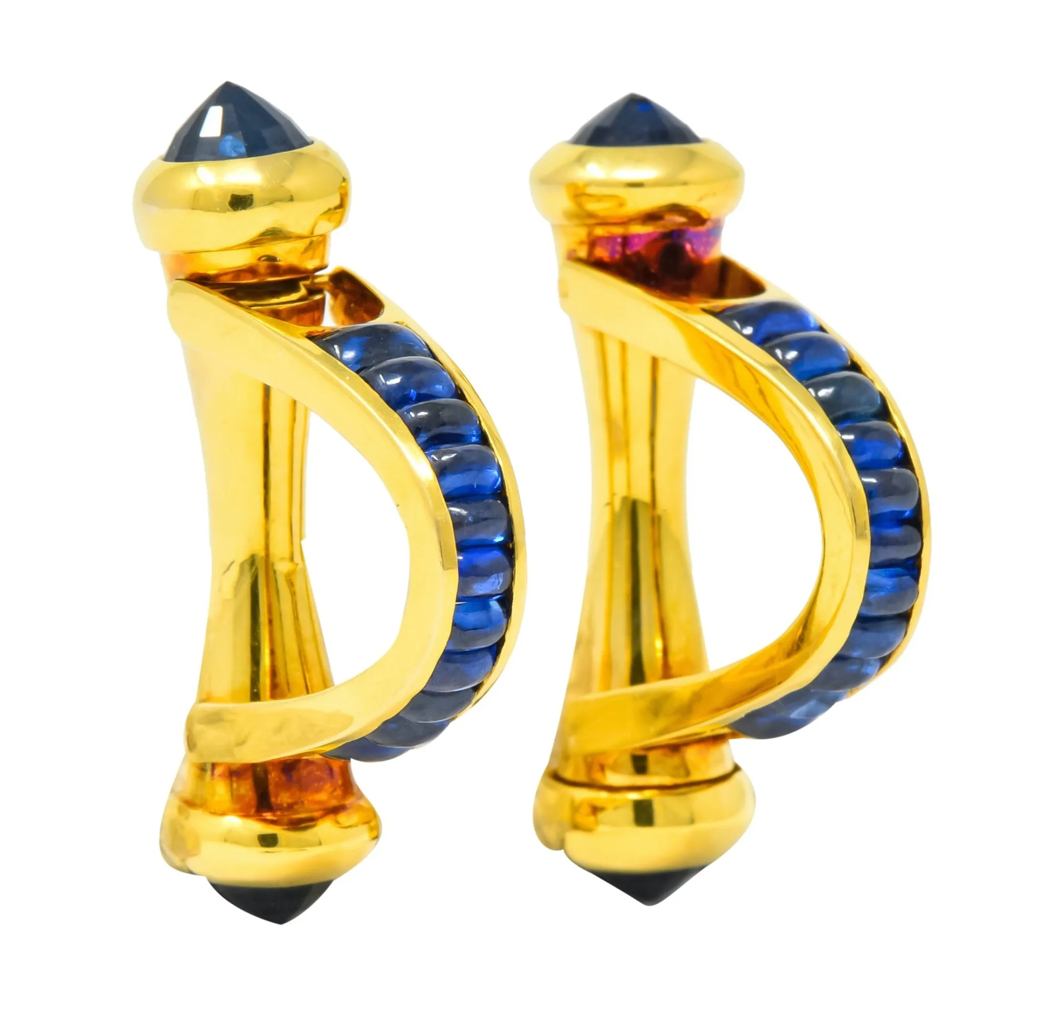 French 5.00 CTW Sapphire 18 Karat Gold French Men's Cufflinks