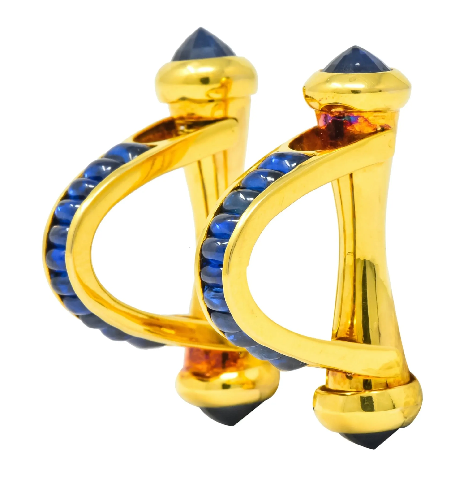 French 5.00 CTW Sapphire 18 Karat Gold French Men's Cufflinks