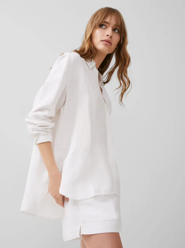 French Connection Oversized Birdie Linen Boyfriend Long Sleeve Button Down Shirt