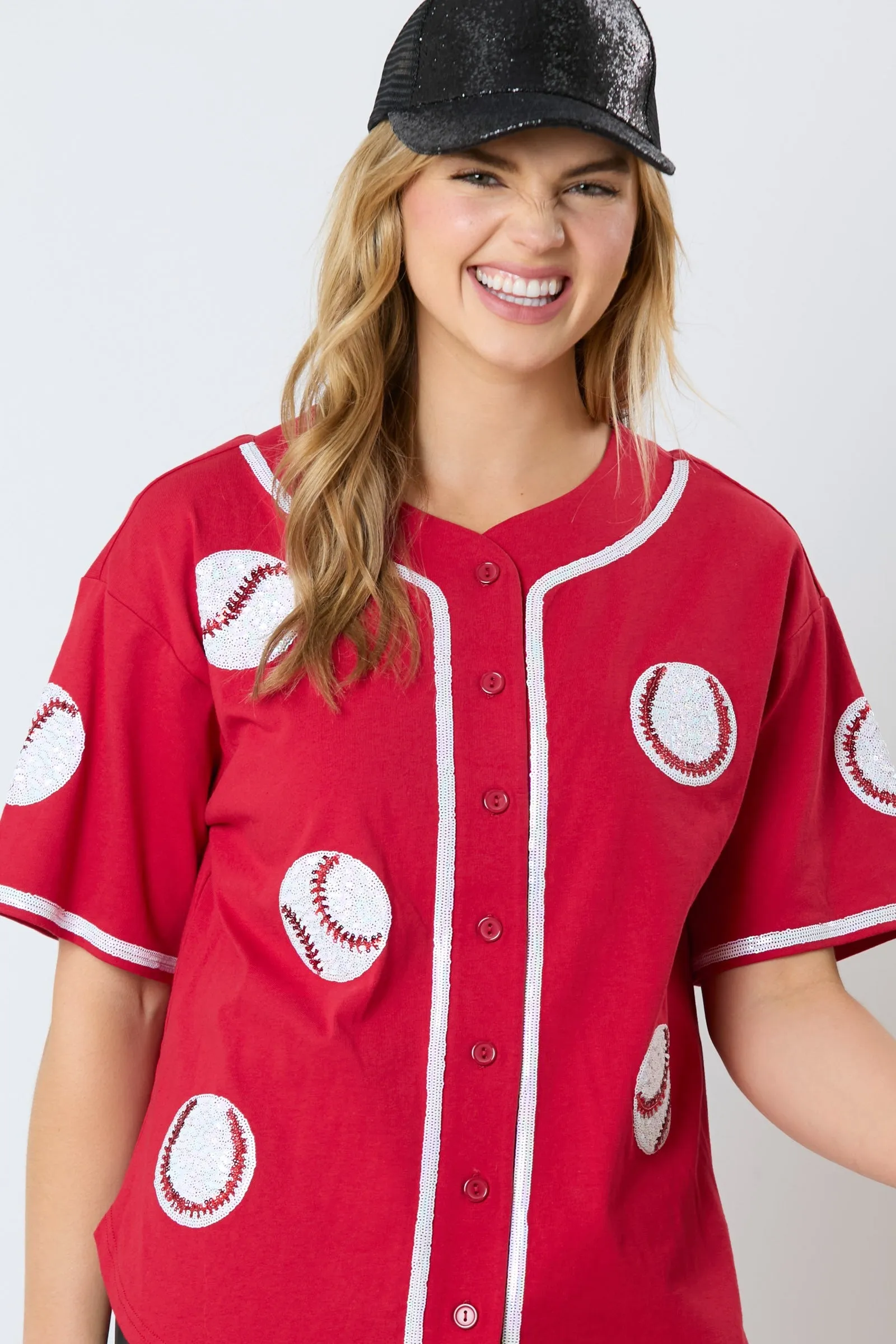 French Terry Sequins Baseball Top