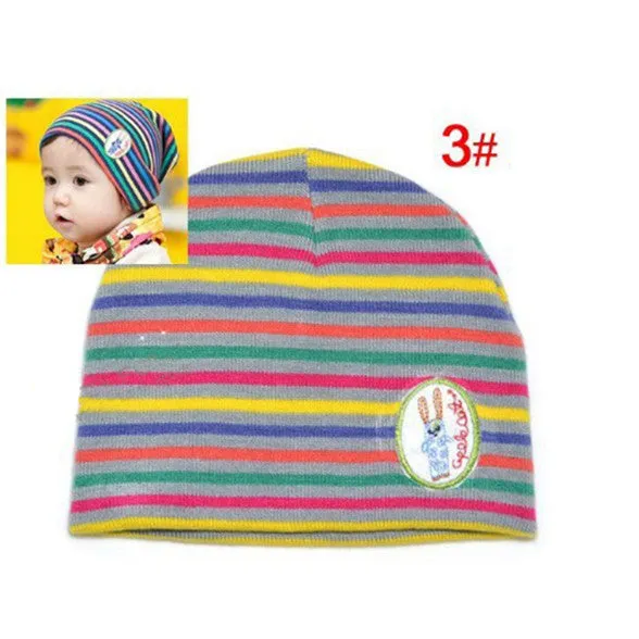 Girl Boy Baby Colorful Striped Skull Hats Kids 1M-3Y Warm Cotton Beanies Cap Hat SM6