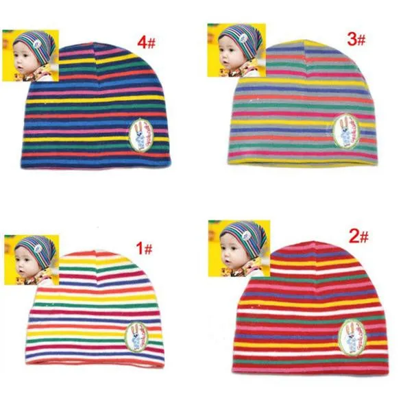 Girl Boy Baby Colorful Striped Skull Hats Kids 1M-3Y Warm Cotton Beanies Cap Hat SM6