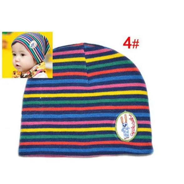 Girl Boy Baby Colorful Striped Skull Hats Kids 1M-3Y Warm Cotton Beanies Cap Hat SM6