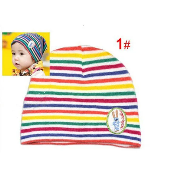 Girl Boy Baby Colorful Striped Skull Hats Kids 1M-3Y Warm Cotton Beanies Cap Hat SM6