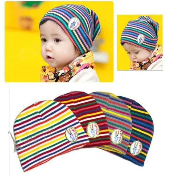 Girl Boy Baby Colorful Striped Skull Hats Kids 1M-3Y Warm Cotton Beanies Cap Hat SM6