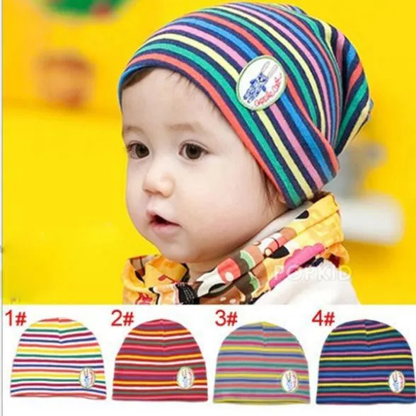 Girl Boy Baby Colorful Striped Skull Hats Kids 1M-3Y Warm Cotton Beanies Cap Hat SM6