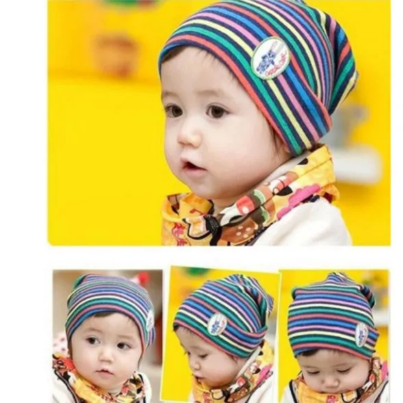 Girl Boy Baby Colorful Striped Skull Hats Kids 1M-3Y Warm Cotton Beanies Cap Hat SM6