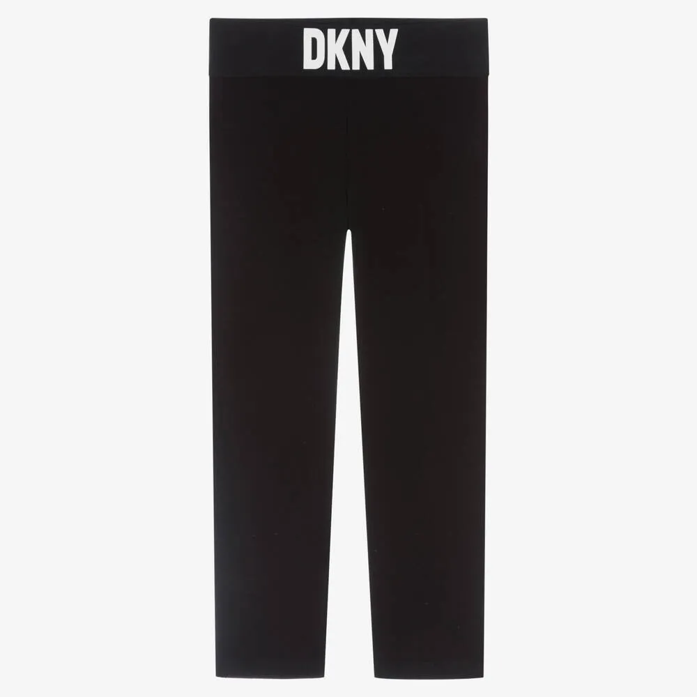 Girls Black Cotton Logo Leggings