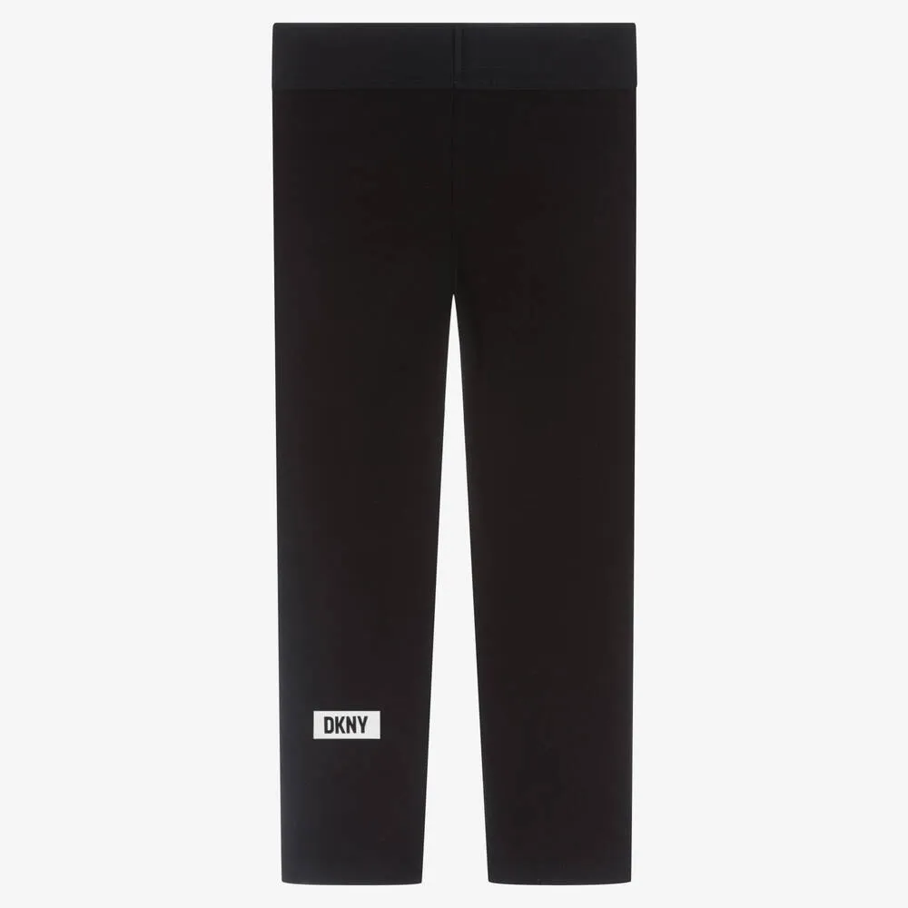 Girls Black Cotton Logo Leggings