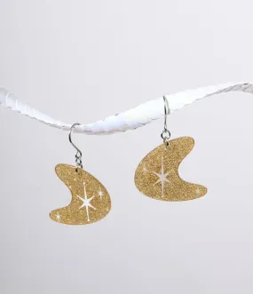 Gold Glitter Atomic Boomerang Dangle Earrings