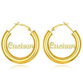 Gold Plated hoop earrings Custom Name Earrings for Women