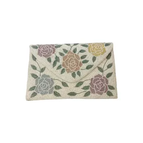 Ivory Multi Flowers Glass Bead Clutch