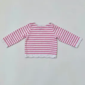 Jacadi Pink And White Stripe Top With Scallop Hem: 36 Months