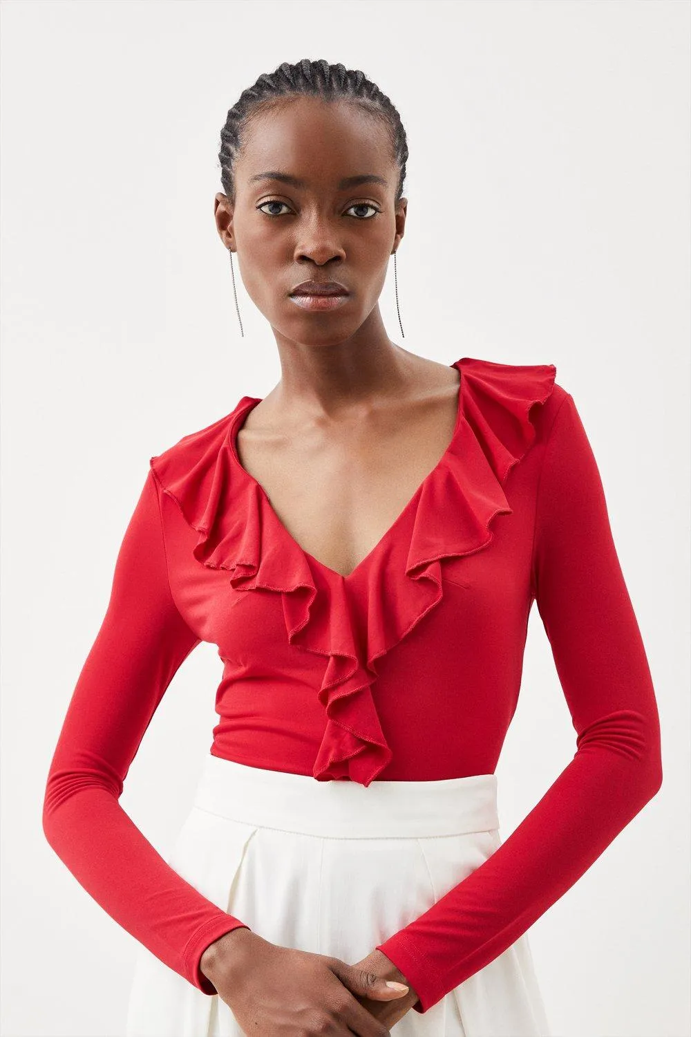 Jersey Crepe Ruffle Top | Karen Millen