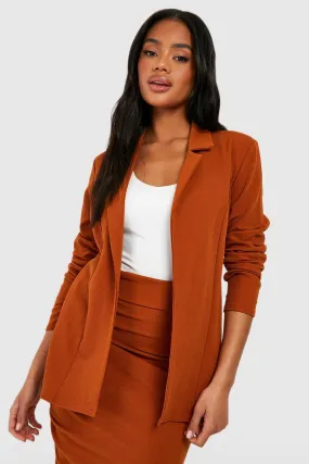 Jersey Knit Crepe Ruched Sleeve Relaxed Fit Blazer