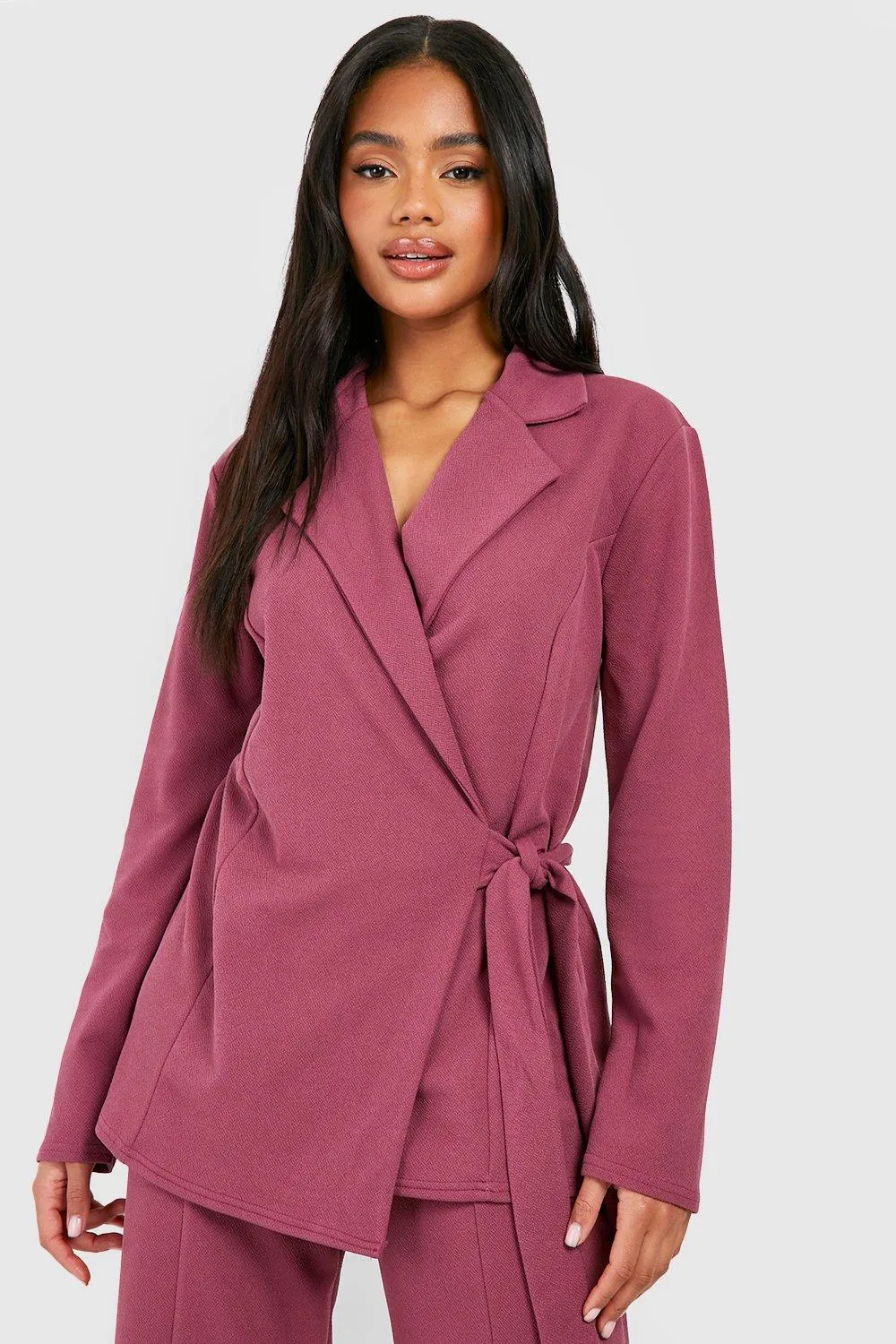 Jersey Knit Crepe Tie Waist Fitted Blazer