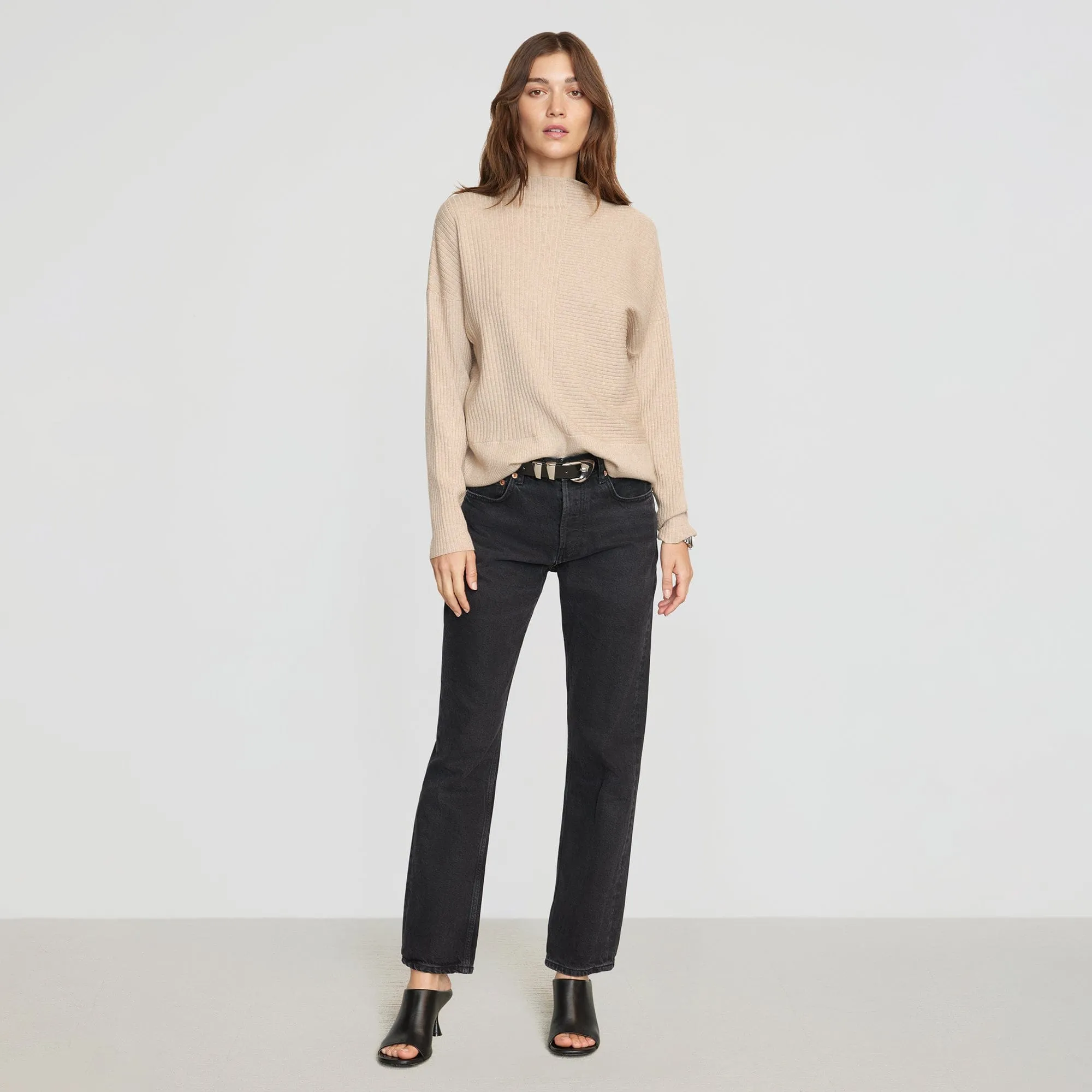 Juliana Directional Ribbed Sweater | Heather Oatmeal