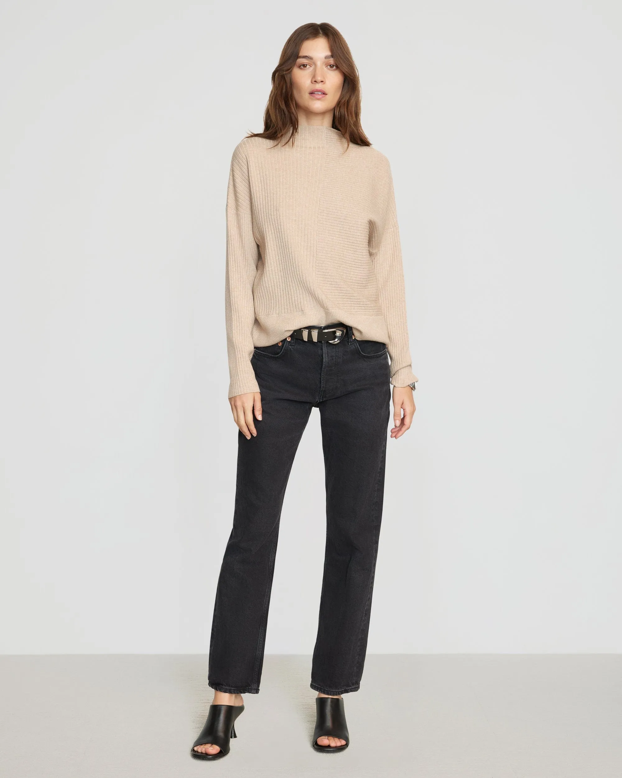 Juliana Directional Ribbed Sweater | Heather Oatmeal