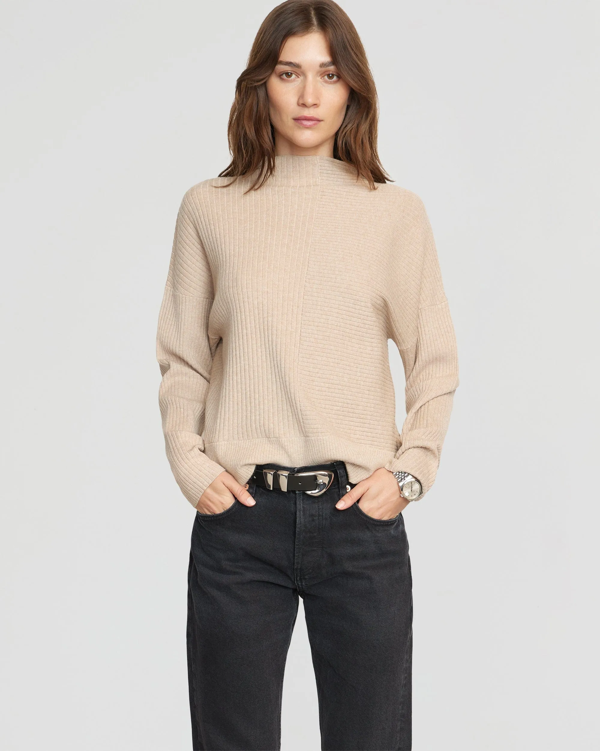 Juliana Directional Ribbed Sweater | Heather Oatmeal