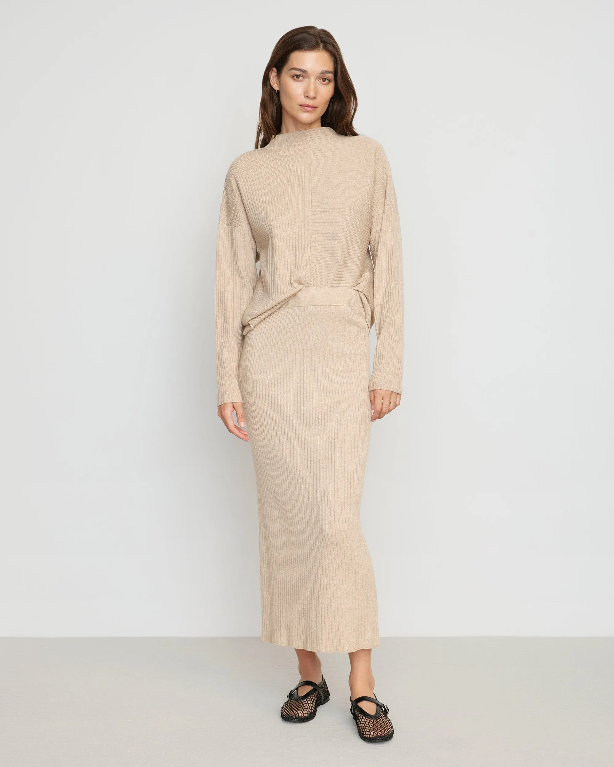 Juliana Directional Ribbed Sweater | Heather Oatmeal