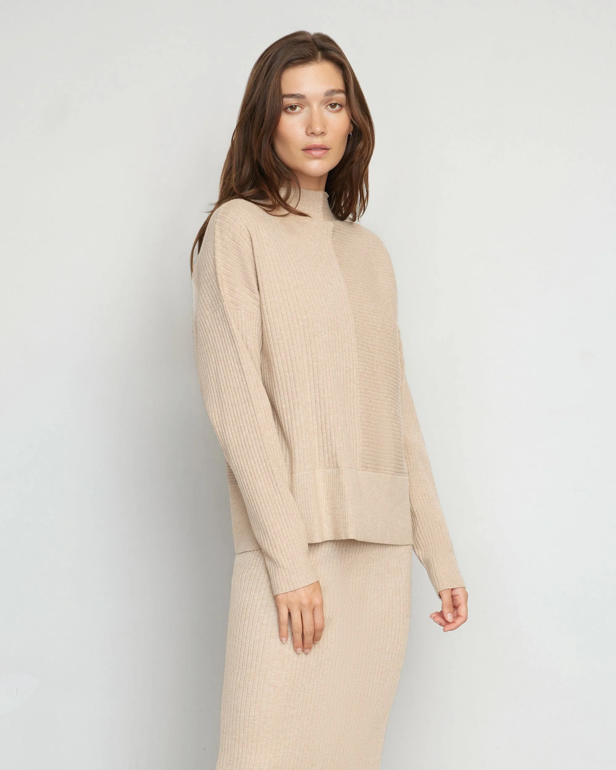 Juliana Directional Ribbed Sweater | Heather Oatmeal