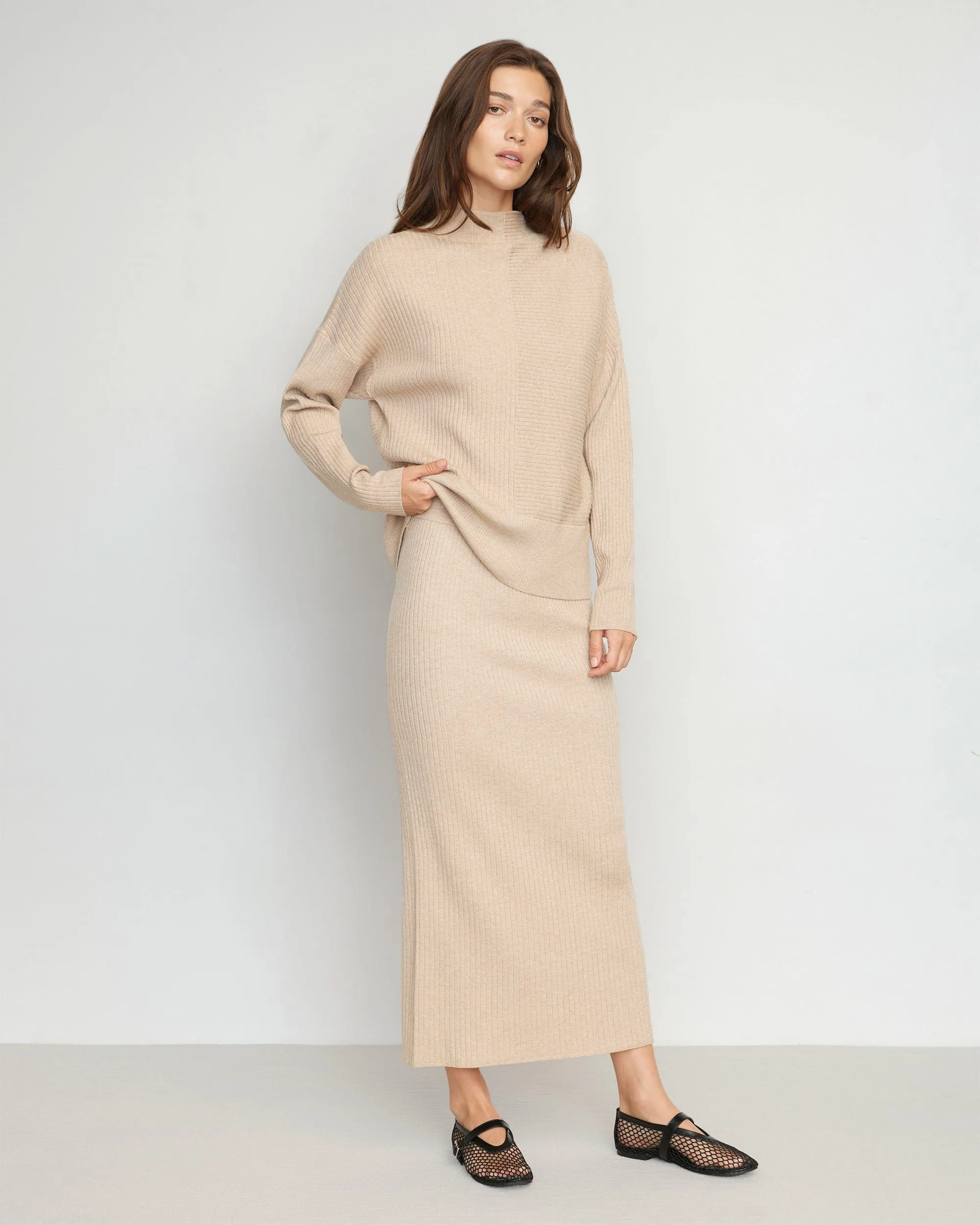 Juliana Directional Ribbed Sweater | Heather Oatmeal