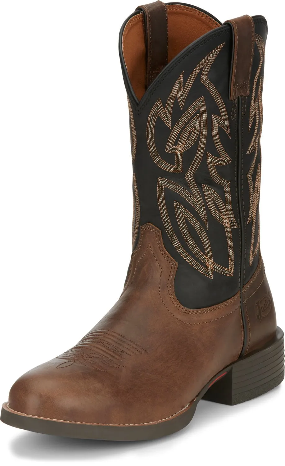 Justin 11in Mens Black/Brown Rendon Leather Cowboy Boots 13 EE