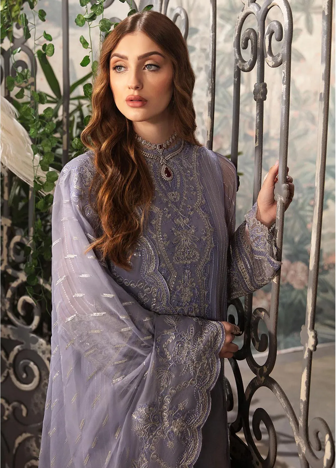 La Fuchsia By Afrozeh Embroidered Chiffon Unstitched 3 Piece Suit - AFR24LFW 04 ELYSSA