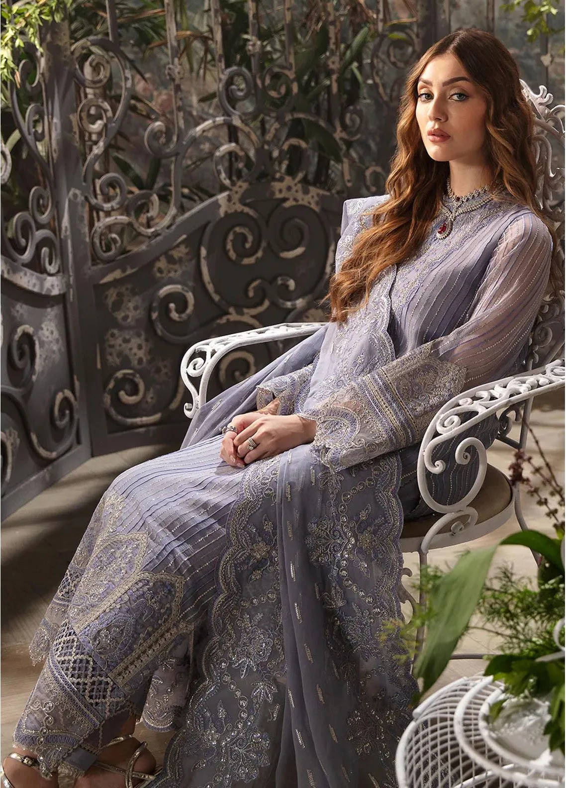 La Fuchsia By Afrozeh Embroidered Chiffon Unstitched 3 Piece Suit - AFR24LFW 04 ELYSSA