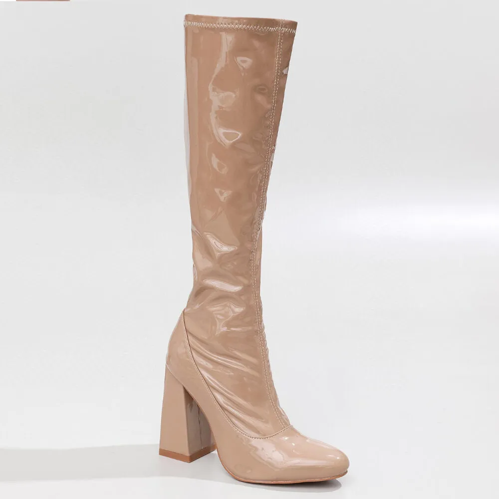 La Gogo Calf Boot - Dark Tan Wet Look - Street Sole