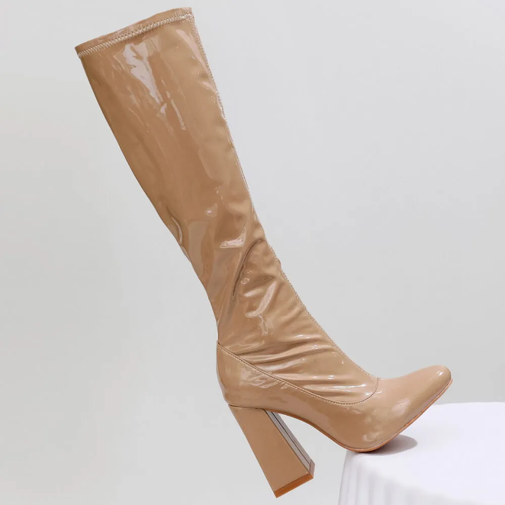 La Gogo Calf Boot - Dark Tan Wet Look - Street Sole