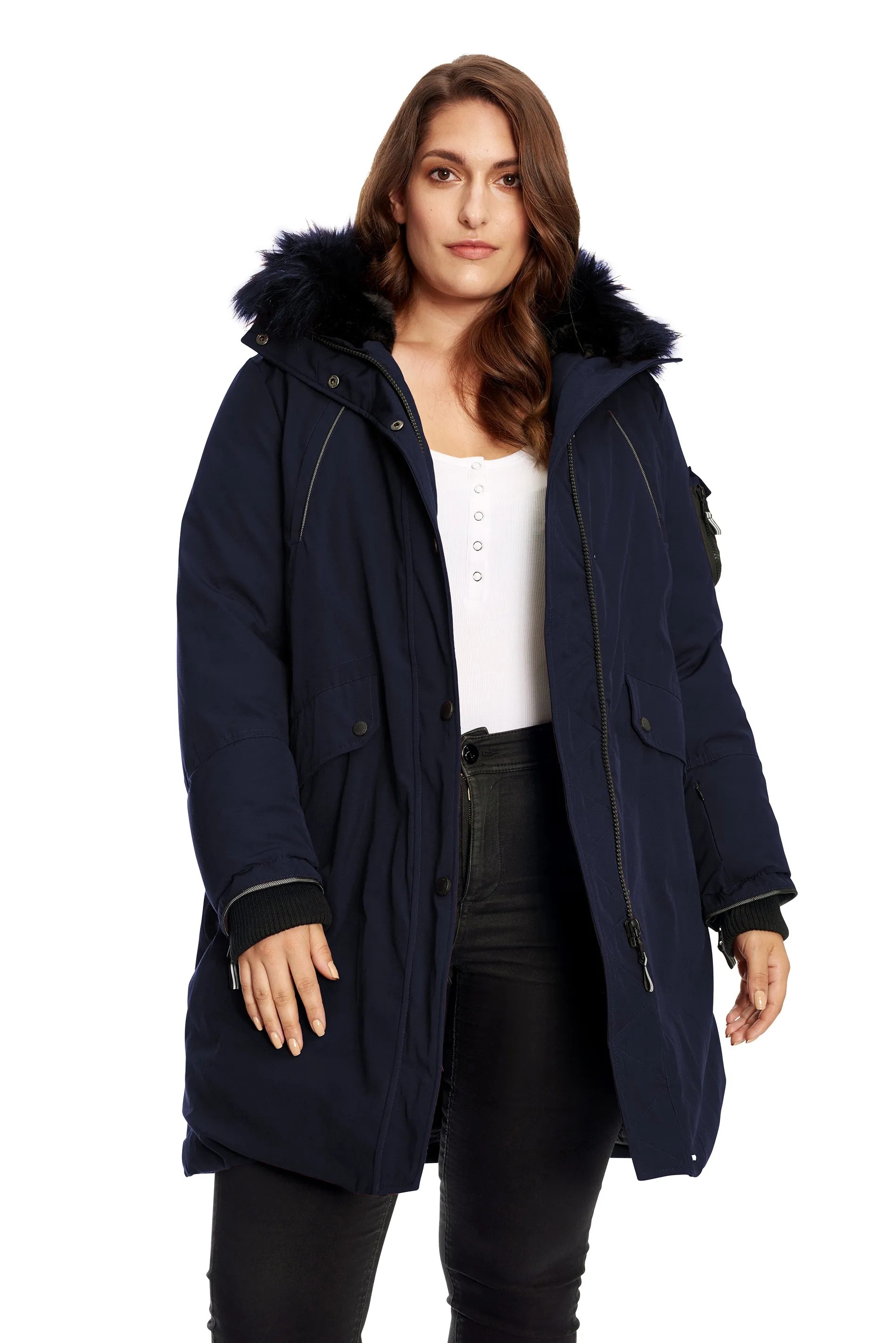 LAURENTIAN PLUS | WOMEN'S VEGAN DOWN (RECYCLED) LONG PARKA, NAVY (PLUS SIZE)