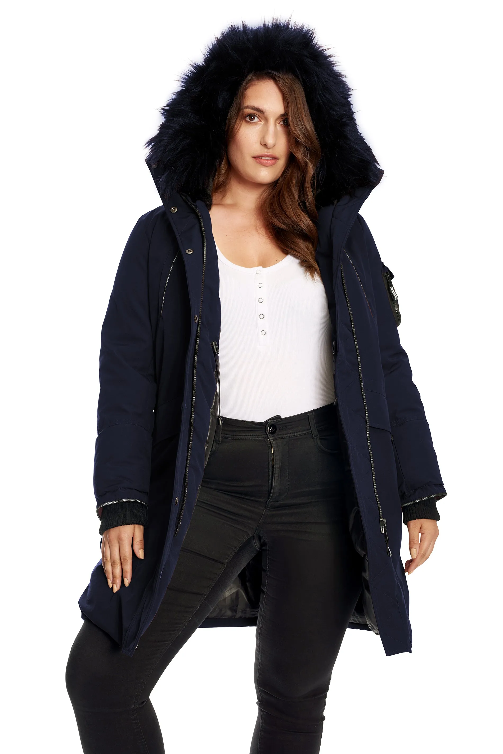 LAURENTIAN PLUS | WOMEN'S VEGAN DOWN (RECYCLED) LONG PARKA, NAVY (PLUS SIZE)