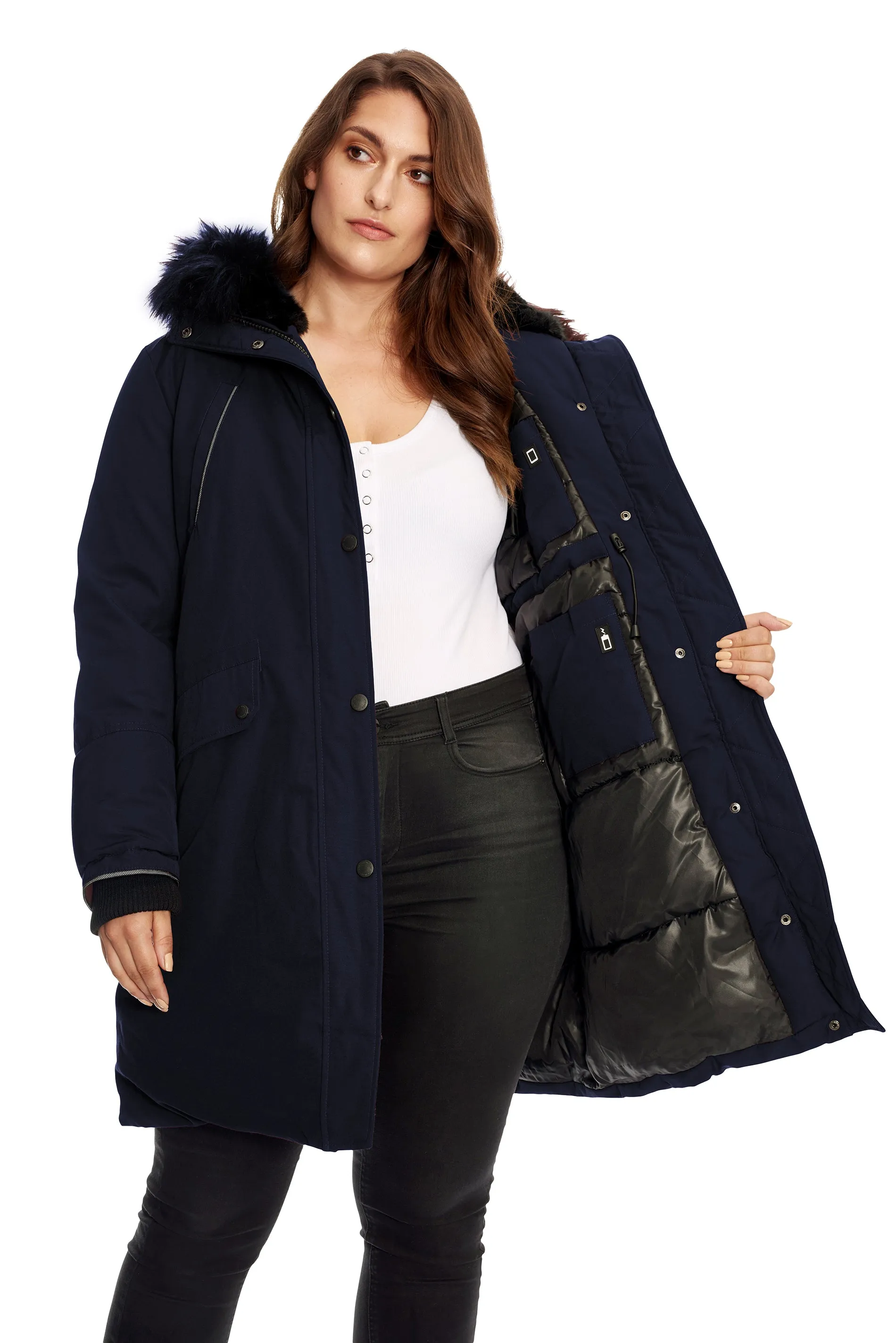 LAURENTIAN PLUS | WOMEN'S VEGAN DOWN (RECYCLED) LONG PARKA, NAVY (PLUS SIZE)