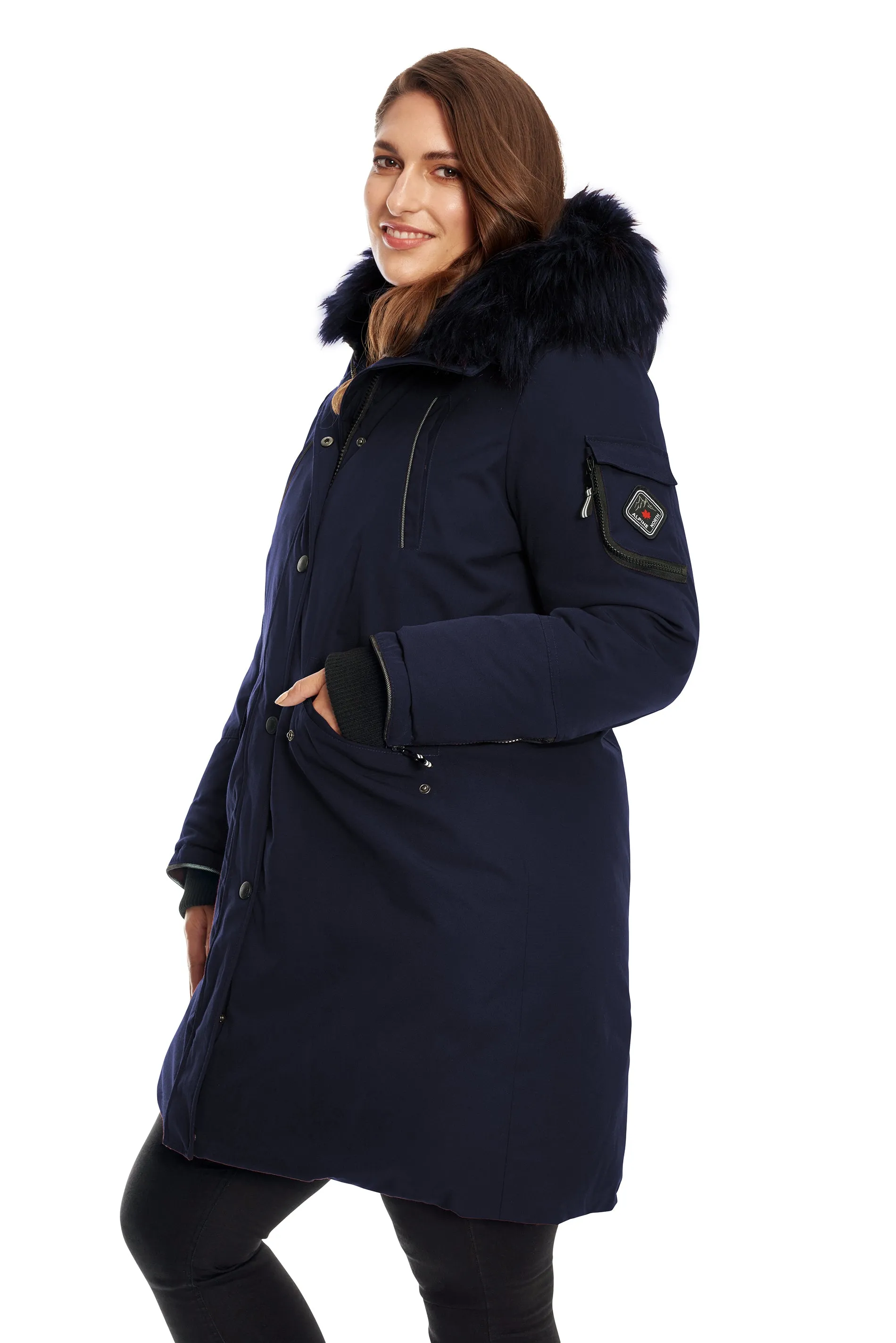 LAURENTIAN PLUS | WOMEN'S VEGAN DOWN (RECYCLED) LONG PARKA, NAVY (PLUS SIZE)