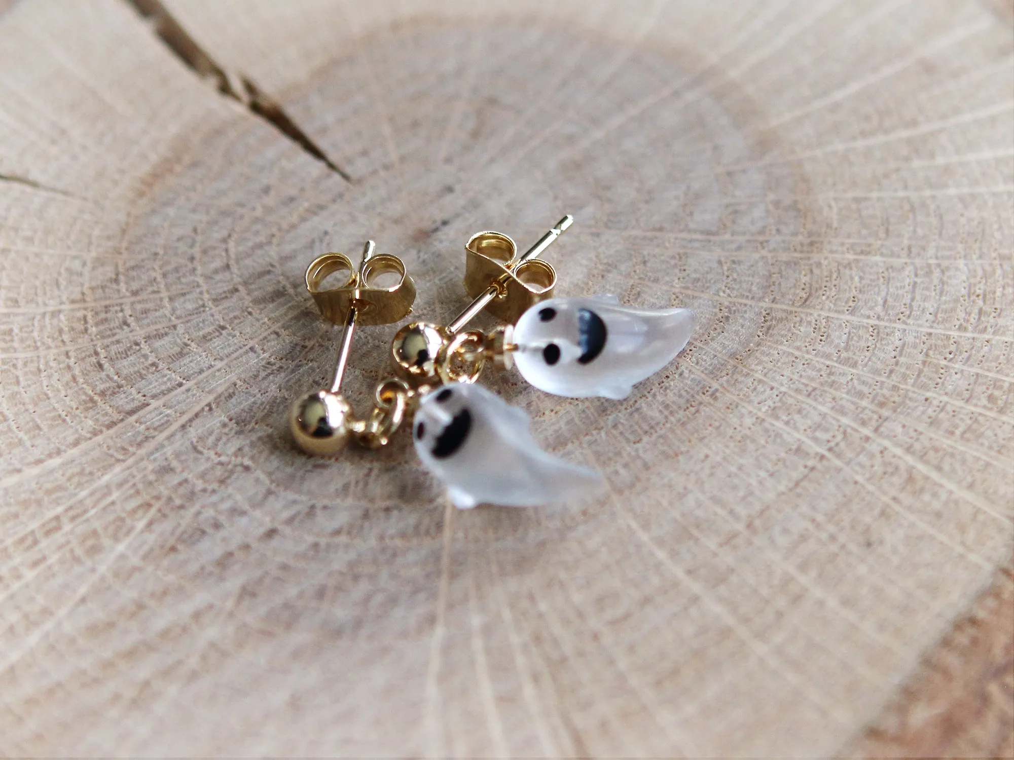 Little Jack O Lantern and Ghost Gold Ball Drop Earrings