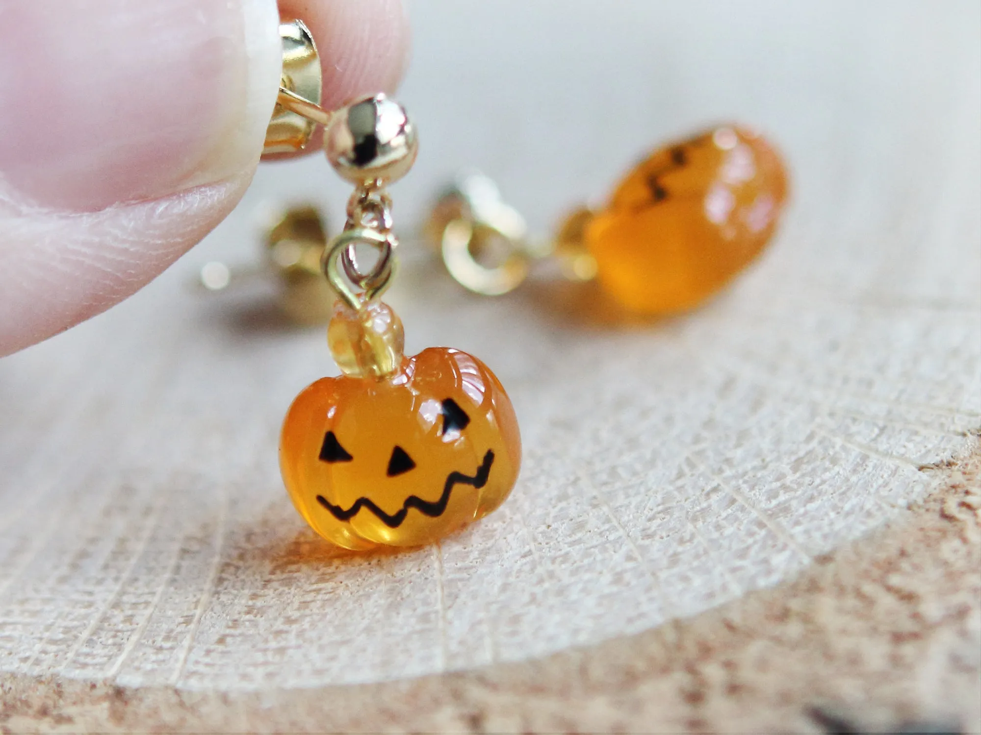 Little Jack O Lantern and Ghost Gold Ball Drop Earrings