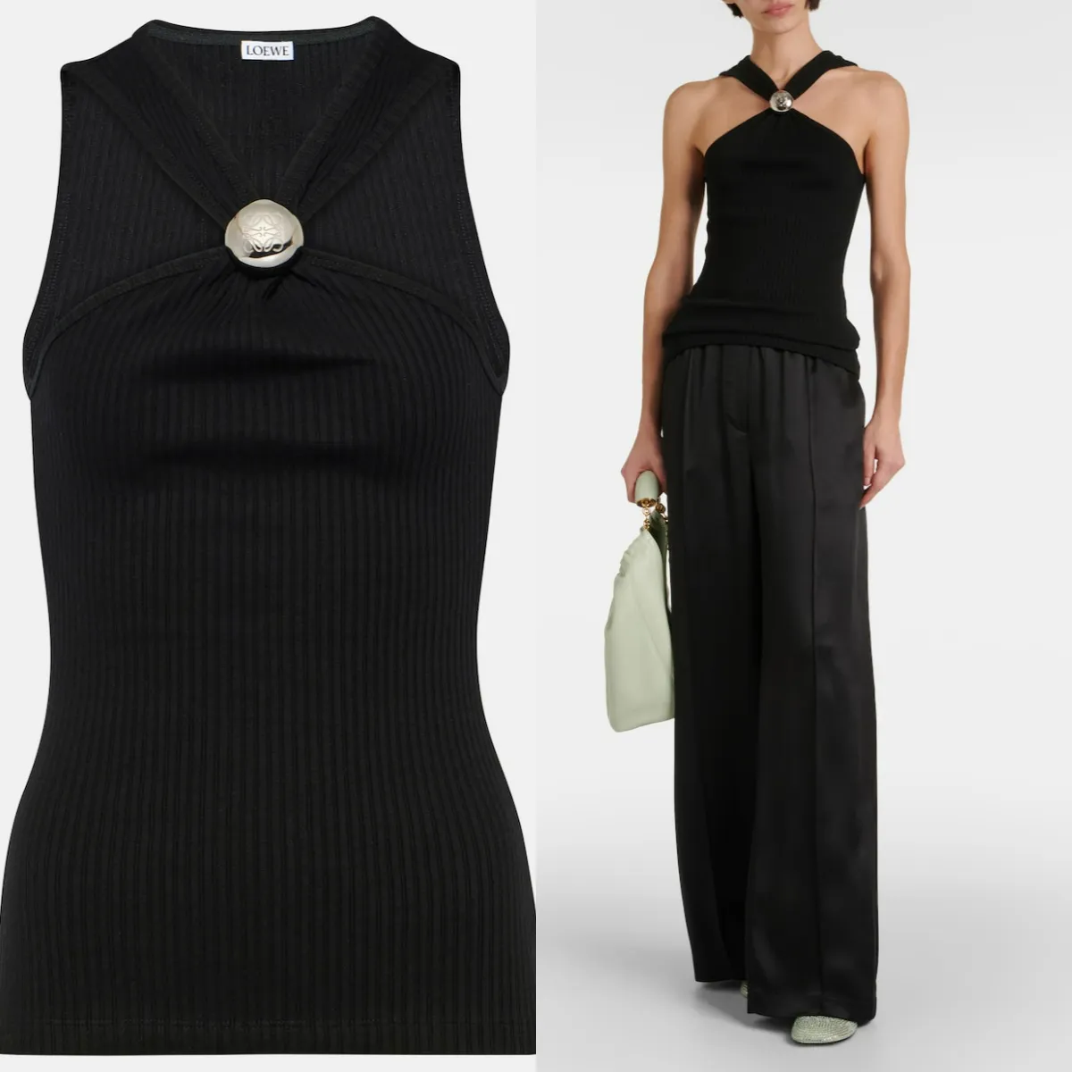 LOEWE  |Rib Blended Fabrics Sleeveless Studded Street Style U-Neck