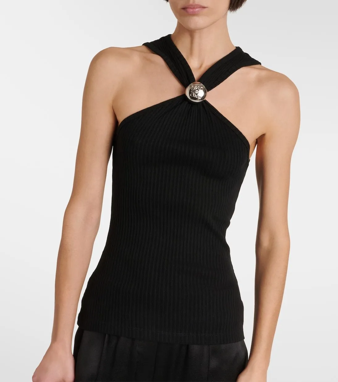 LOEWE  |Rib Blended Fabrics Sleeveless Studded Street Style U-Neck